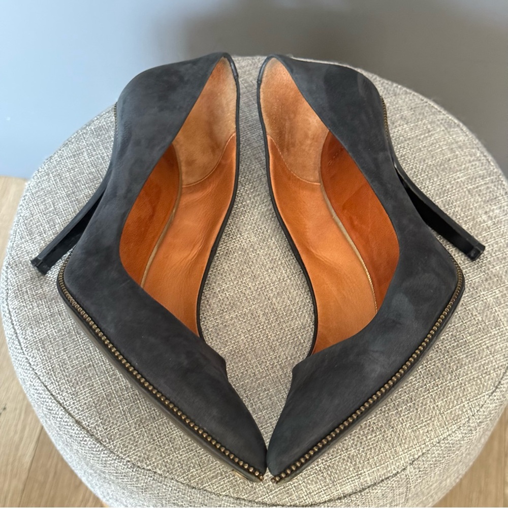 Givenchy Women Blue Black Suede Leather Bronze Zipper Pointed Pump‎ Heel 37 / 7 - Picture 8 of 16